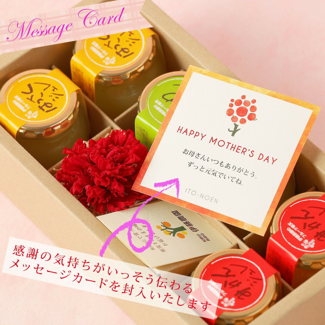 【母の日ギフト2025】ピュアフルーツ寒天ジュレ 6個(みかんジュレ他おすすめセット)セット(花・ﾒｯｾｰｼﾞｶｰﾄﾞ付)