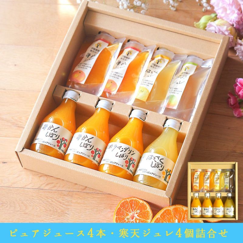 バラエティセット(100%ピュアジュース180ml×4本・パックジュレ4個)V-175 (みかんジュース他バラエティセット)