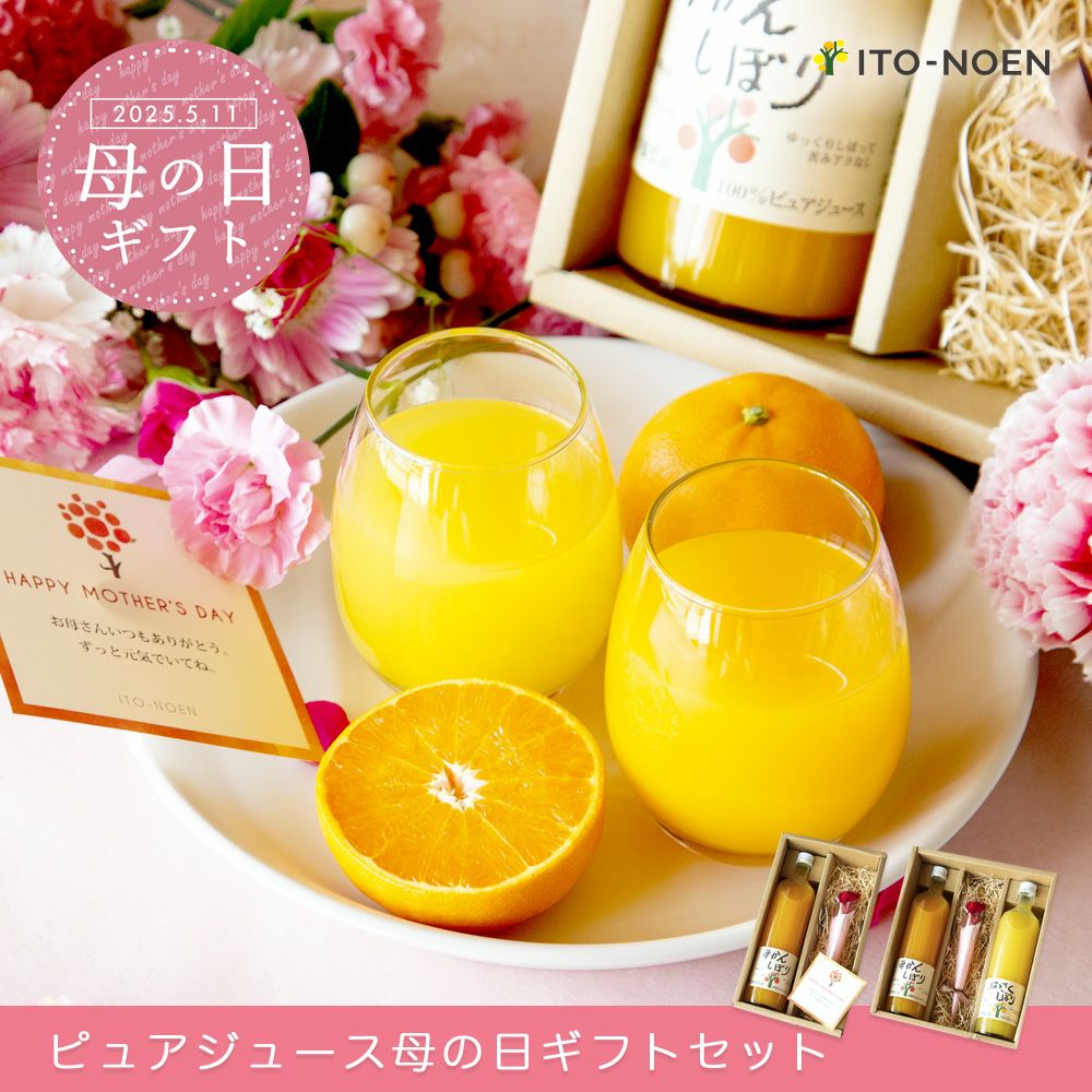 【母の日ギフト2024】100%ピュアジュース750ml (みかんジュース)×1本入(花・ﾒｯｾｰｼﾞｶｰﾄﾞ付)