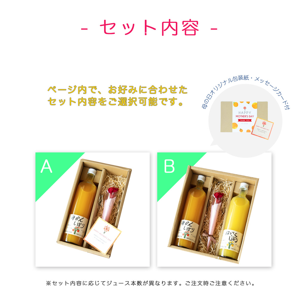 【母の日ギフト2024】100%ピュアジュース750ml (みかんジュース)×1本入(花・ﾒｯｾｰｼﾞｶｰﾄﾞ付)