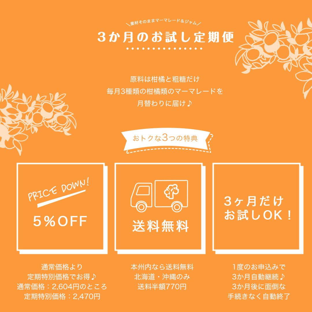 【3ヶ月お試し定期便】マーマレード&ジャム×3個入り(毎月3種類お届け♪全9種類が味わえる定期便)