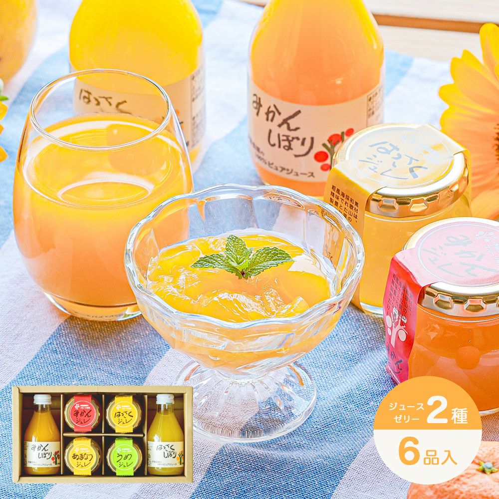 バラエティセット(100%ピュアジュース180ml×2本・寒天ゼリー4個) v-072 (みかんジュース バラエティセット)