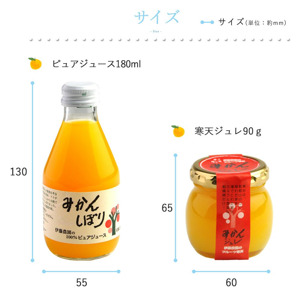 バラエティセット(100%ピュアジュース180ml×2本・寒天ゼリー4個) v-072 (みかんジュース バラエティセット)