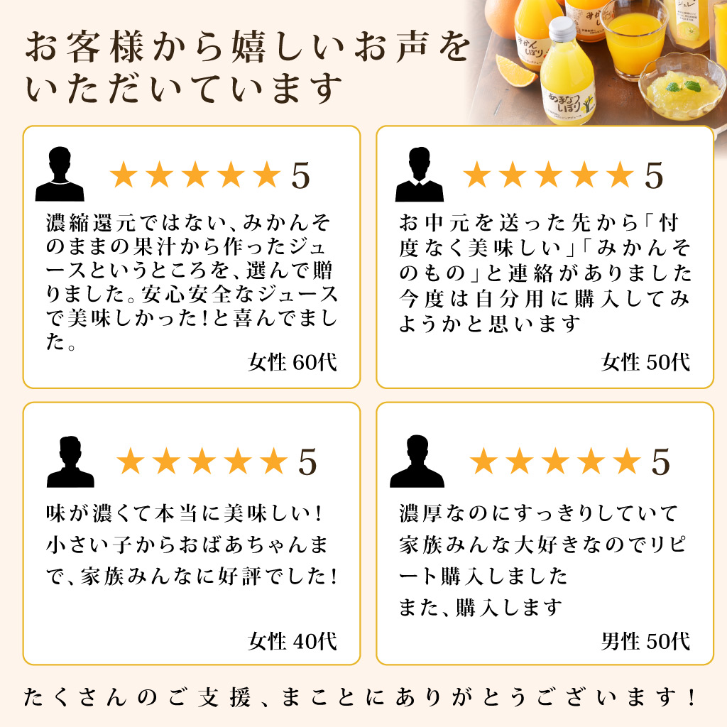 バラエティセット(100%ピュアジュース180ml×2本・寒天ゼリー4個) v-072 (みかんジュース バラエティセット)