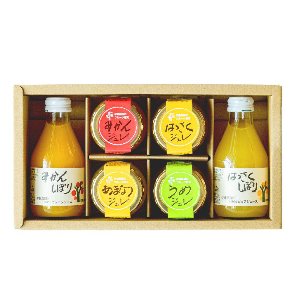 バラエティセット(100%ピュアジュース180ml×2本・寒天ゼリー4個) v-072 (みかんジュース バラエティセット)