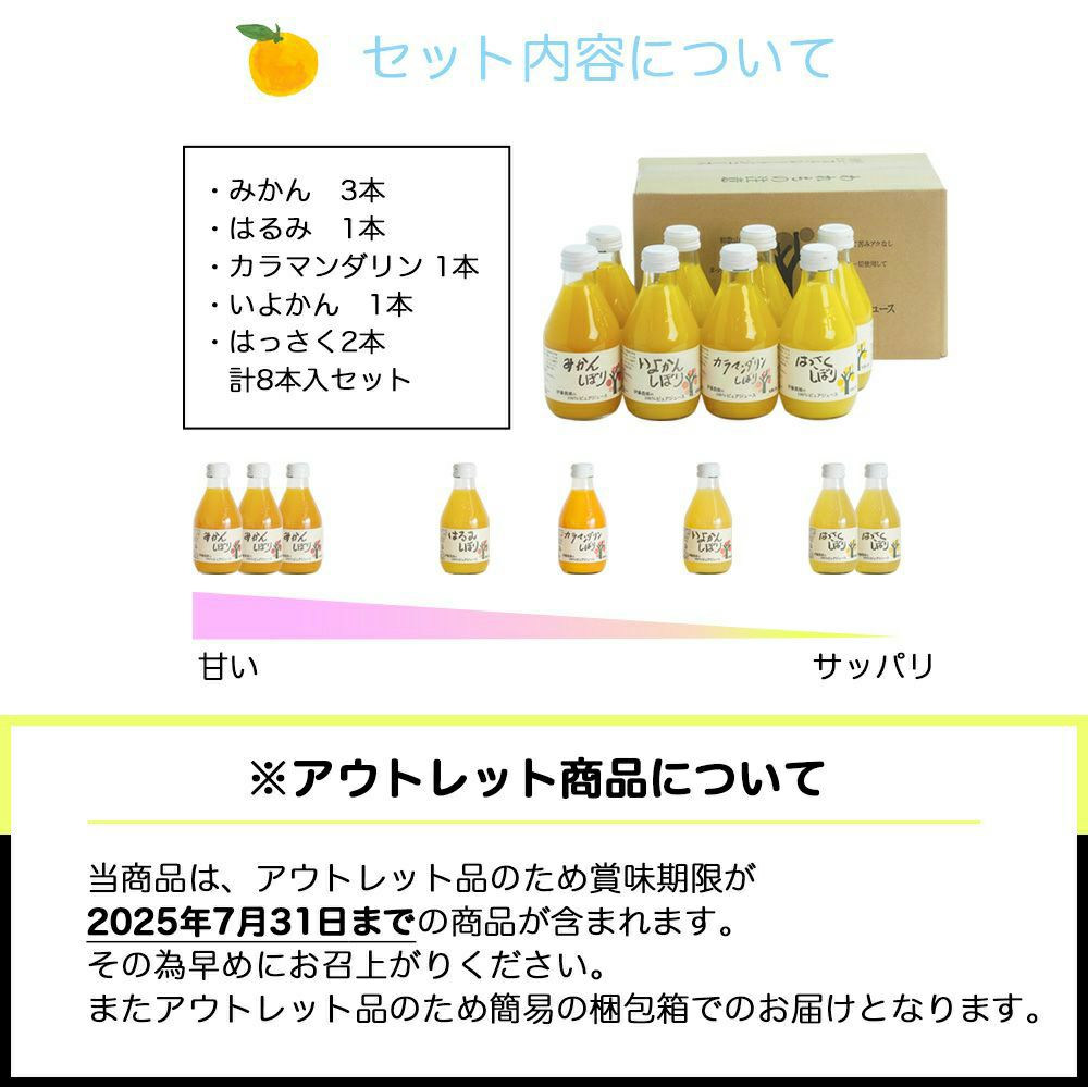 100%ピュアジュース180ml(みかんジュース他16種)×8本セット